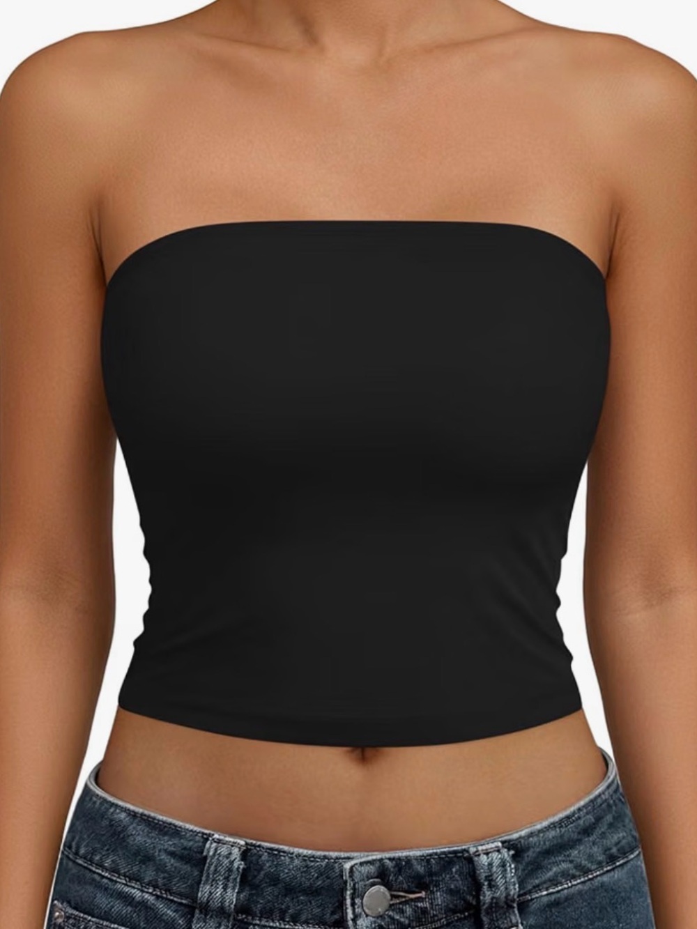 Trendy Queen Black Tube Top Strapless Top Shirt Bandeau Small S Cropped Crop